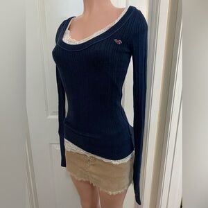 Hollister y2k vintage rabbit hair dark navy blue long sleeve sweater